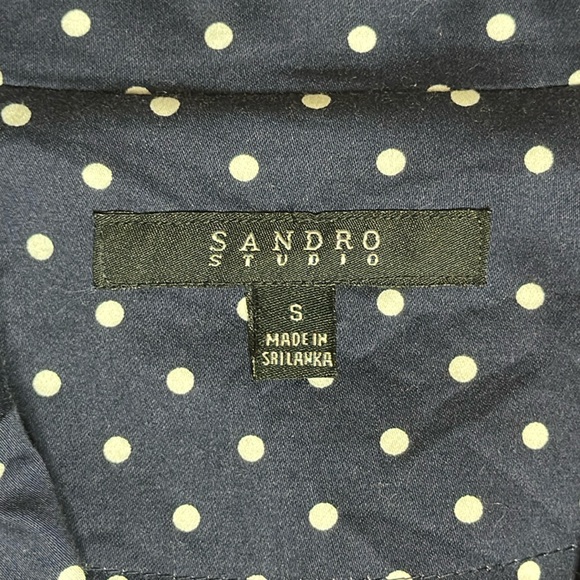 SANDRO STUDIO CAREER NAVY POLKA DOT LIGHTWEIGHT STRETCH CROPPED BLAZER - Picture 11 of 12